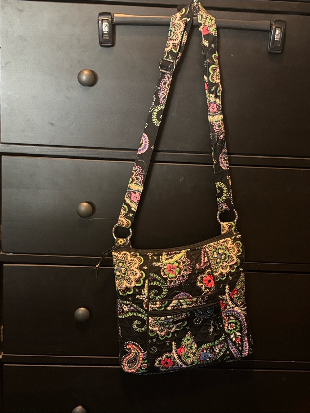Kiev Paisley Crossbody Bag in Black with Multicolor Floral Accents